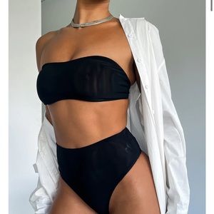 White Fox - Secrets Out Mesh Bandeau Crop & Total Mood Mesh Hot Pants Black.